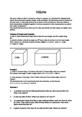 Cubes and Cuboids - Volume