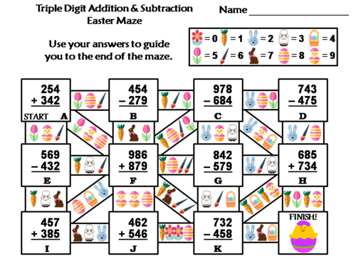 Triple Digit Addition With Regrouping Easter Math Maze