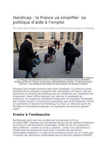 Work and handicap in France | Teaching Resources