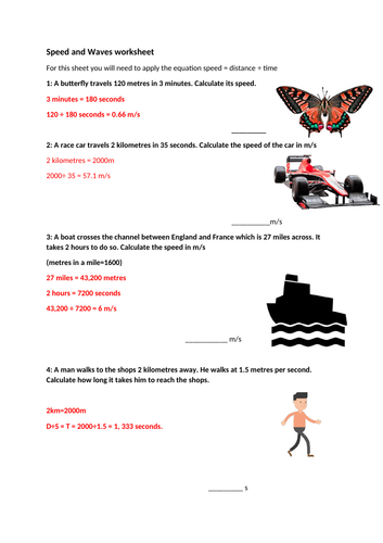 Wave Speed Equation Worksheet Teaching Resources