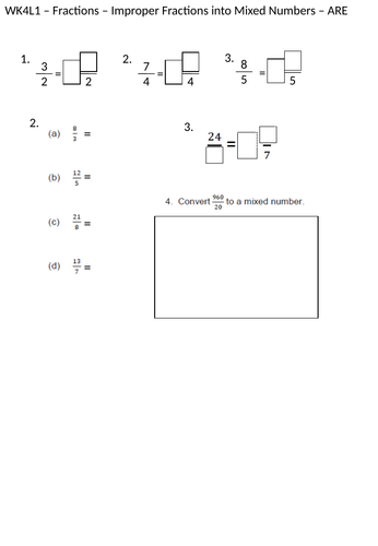 Converting Mixed numbers and Improper Fractions - Year 5 Maths Planning and Resources