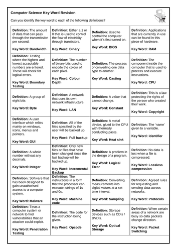 Computer Science 9-1 keyword revision quiz