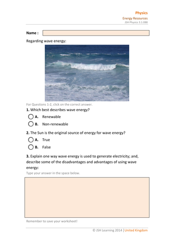 Ks3 Science Wave Energy Interactive Pdf Teaching Resources