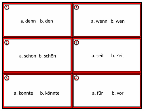 German Pronunciation & Listening Practice: Minimal Pairs Task Cards