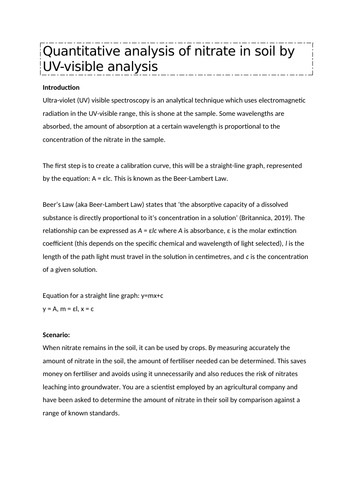 NEW L3 Applied Science Unit 19 - PRACTICAL - nitrate from soil UV spectroscopy