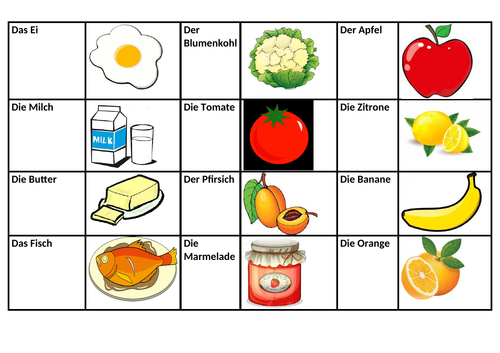 German Foods and Names Matching Activity