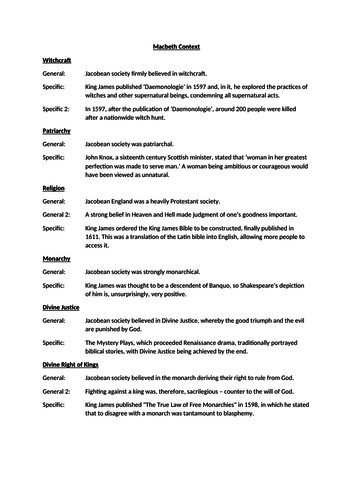 Macbeth Worksheets and Context Sheet