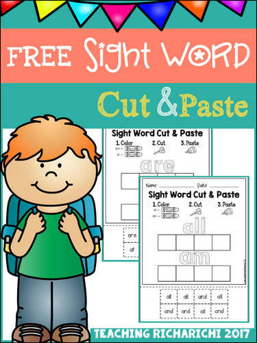 FREE Sight Word Cut and Paste Worksheets (Primer)