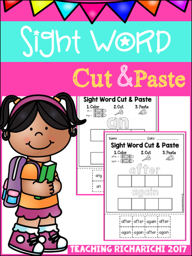 Sight Word Cut and Paste Worksheets (First Grade)
