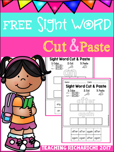 Sight Word Cut And Paste Printable Worksheets