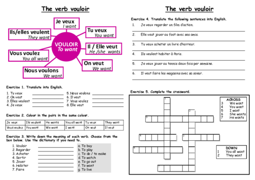 French KS3 - Vouloir and pouvoir activities