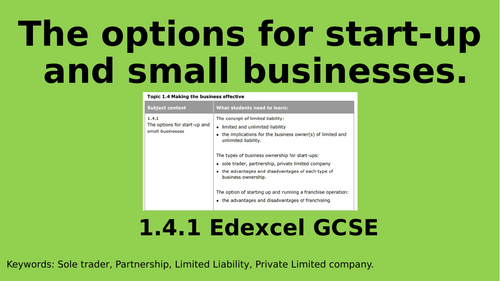 1.4.1 Business Ownership and Franchising lessons Edexcel GCSE Business Education