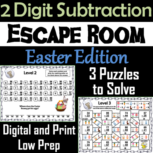 Double Digit Subtraction With and Without Regrouping: Easter Escape Room