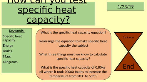 Testing specific heat capacity (pre/post practical lesson)