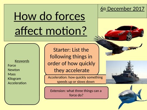 Newtons second law (F=ma)