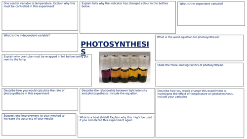 CB6b Photosynthesis core practical revision sheet (Edexcel)