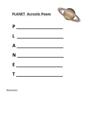 Planet Acrostic Poem Frames Easier Harder Examples Teaching Resources