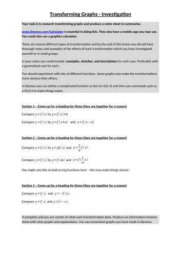 Transforming Graphs Investigation