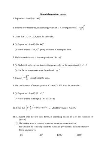 Binomial expansions (new A level maths) | Teaching Resources