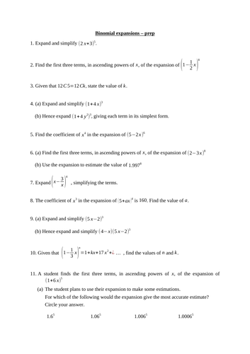 Binomial expansions (new A level maths)