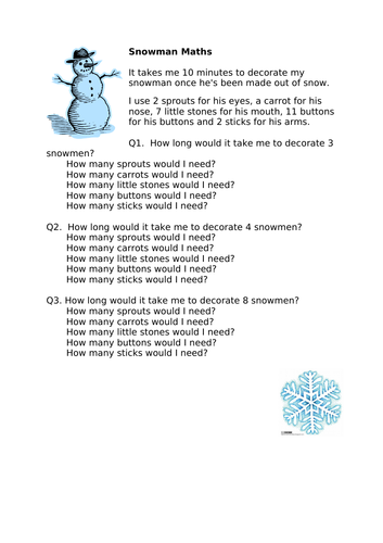 Multiply by 3, 4 and 8 - Snowman Maths