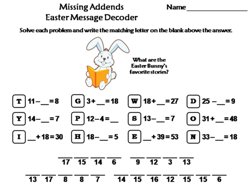 Missing Addends Easter Math Activity: Message Decoder
