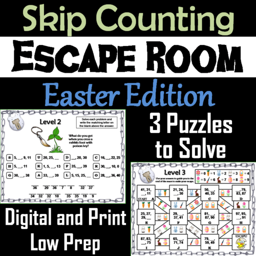 Skip Counting by 2, 3, 4, 5, 10 Game: Easter Escape Room Math Activity