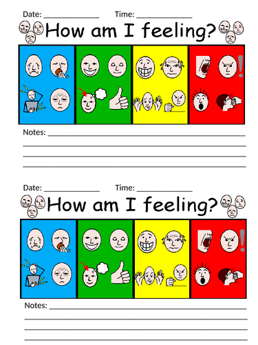 Zones of regulation - Emotion and behaviour tracking template.