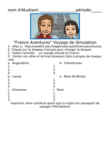 France Aventures Voyage de Simulation Handout