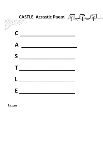 CASTLE acrostic poem frames - short/long - with examples