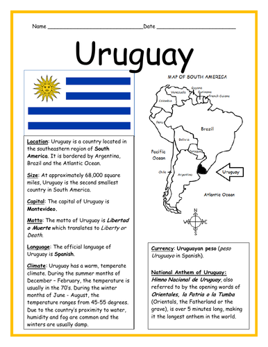 URUGUAY - Fact Sheet and Cloze Activity