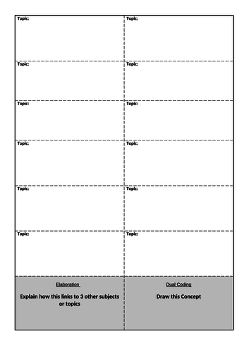 Flashcard revision cue card template - dual coding, elaboration, retrieval practice. Evidence