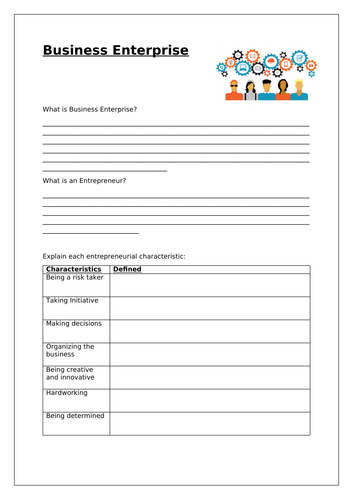 GCSE Business Enterprise Knowledge worksheet/ revision material