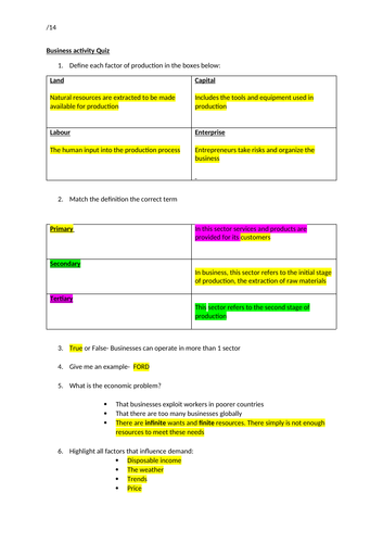 GCSE Business- Business activity quiz