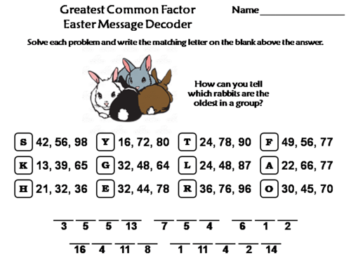 Greatest Common Factor Easter Math Activity: Message Decoder