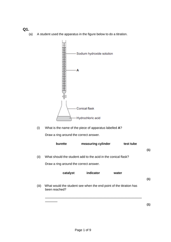 Topic 3 Concentration (titration) calculations for Chemistry GCSE AQA