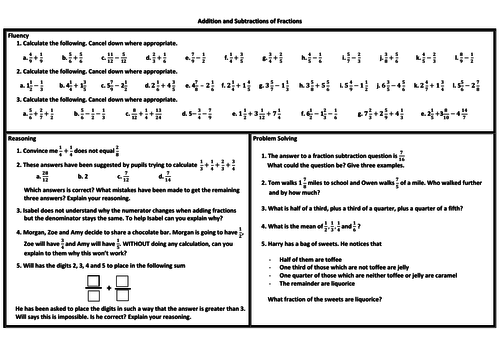 adding and subtracting fractions problem solving mastery