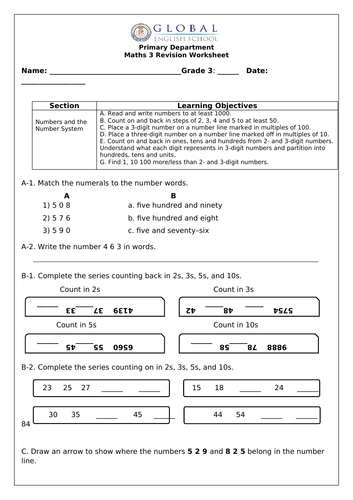 Revision Worksheets in Primary Maths 3 (Cambridge)