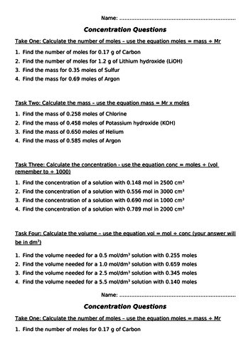 GCSE OCR Gateway C3 Chemistry - Concentration