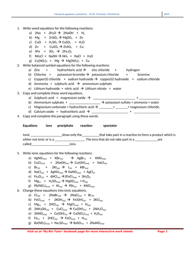 Chemical equations | Teaching Resources