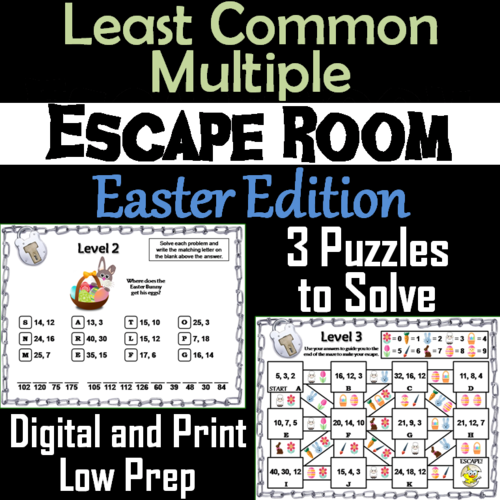 Easter Escape Room Math: Least Common Multiple Game 4th 5th 6th 7th Grade