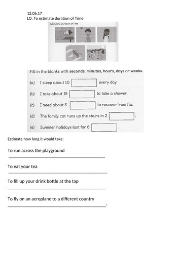 Year 1 Estimating Duration Of Time Worksheet