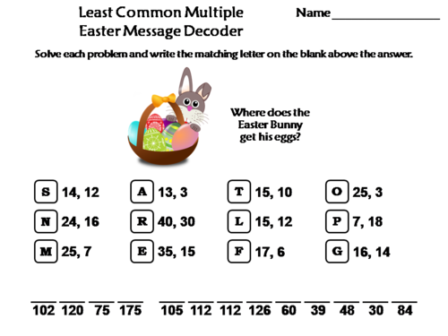 Least Common Multiple Easter Math Activity: Message Decoder