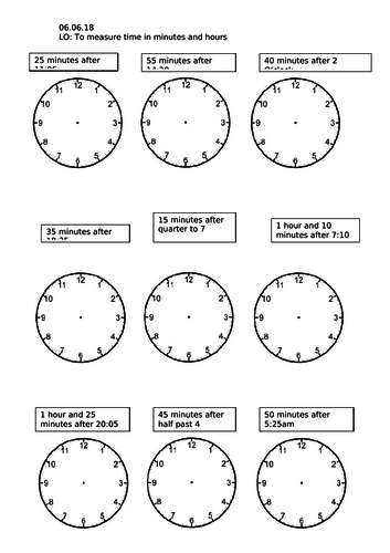 Year 3 Adding minutes and Telling Time Worksheet