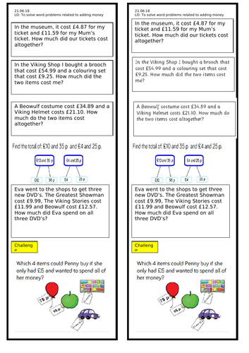 Money Word Problems Year 3