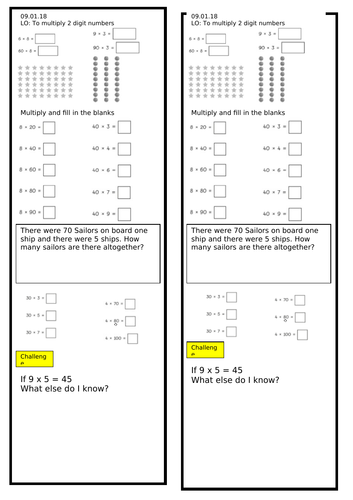 Year 3 Multiplying 2 Digit Numbers Worksheet