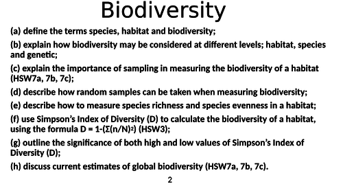 OCR A-level A  Biodiversity  exam question pack  and lesson on Simpson's index