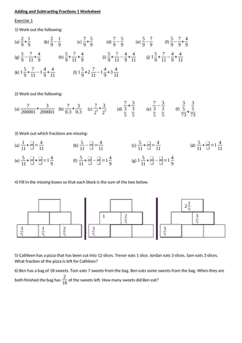 Adding And Subtracting Fractions Complete Worksheet Set | Teaching Resources
