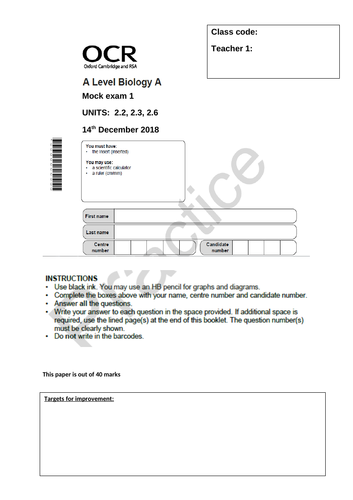 OCR A-level biology A Year 1 December mock papers