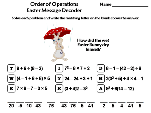 Order of Operations Easter Math Activity: Message Decoder